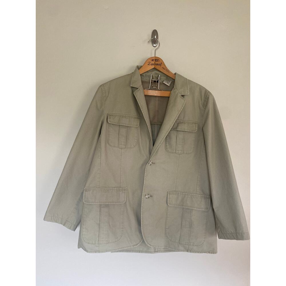 Mens LL Bean cotton canvas khaki 2 button field jacket blazer sport coat 44 reg